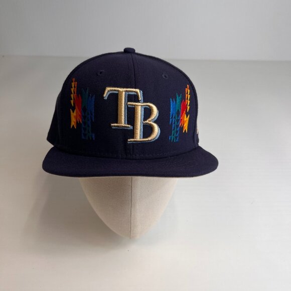 Tampa Bay Rays Hat Men 7 3/8 TB Raised Logo Rainbow Aztec Distress Hype Core Ex